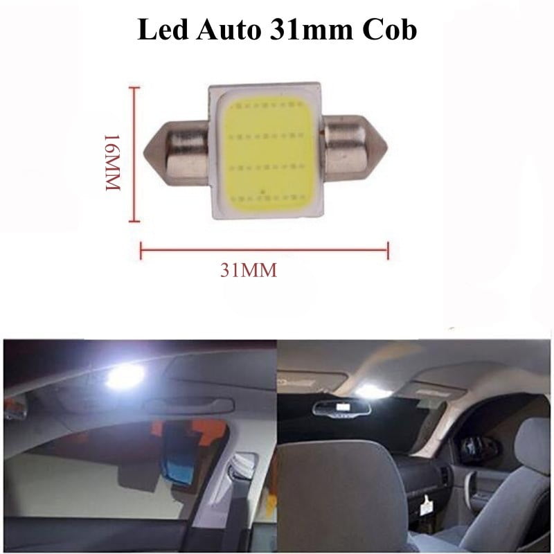 Bec LED COB feston 31mm instalat in plafon auto, iluminat interior alb uniform