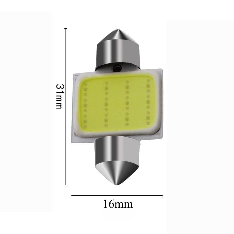 Bec LED COB feston 31mm cu dimensiuni 16x31mm vizibile, contact metalic ascutit