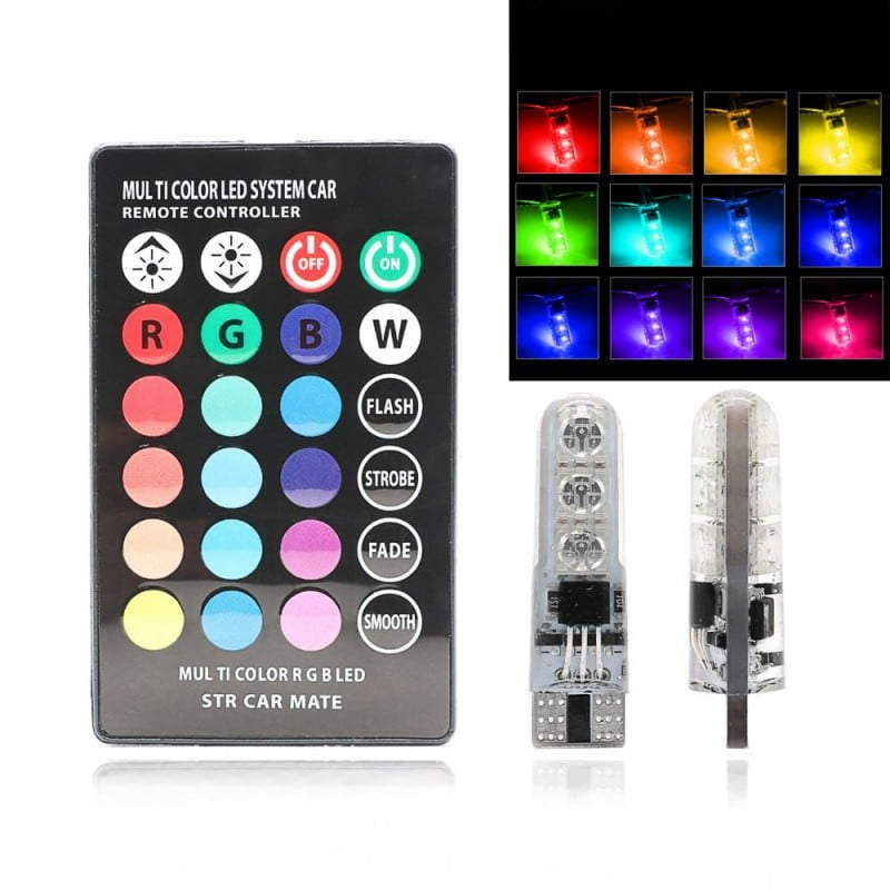 Set 2 becuri LED T10 RGB cu telecomanda 12V, 12 culori disponibile, montaj fara modificari