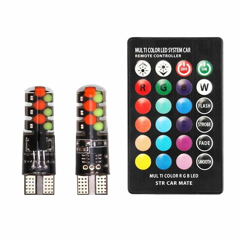 Becuri LED RGB T10 W5W 12V cu telecomanda wireless, set 2 bucati pentru lumini ambientale auto