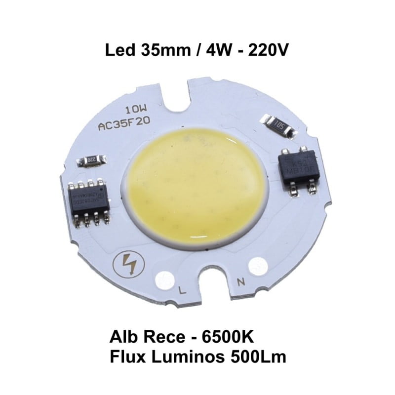 Modul COB LED 35mm, 4W 220V, flux luminos 500lm, temperatura culoare 6500K
