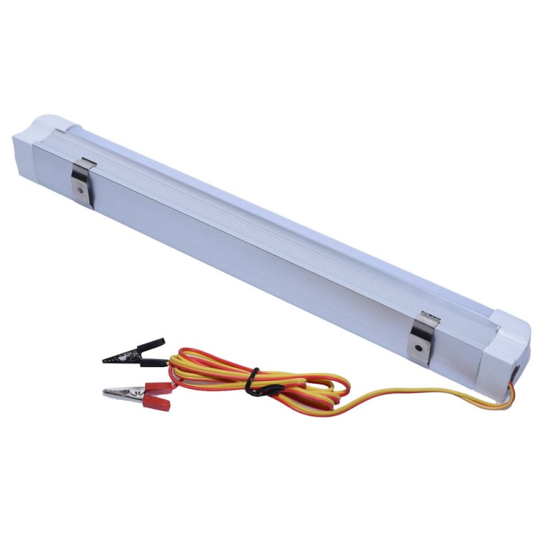 Tub LED T8 9W 12V cu cleme metalice de montaj si cablu cu clesti crocodil inclusi