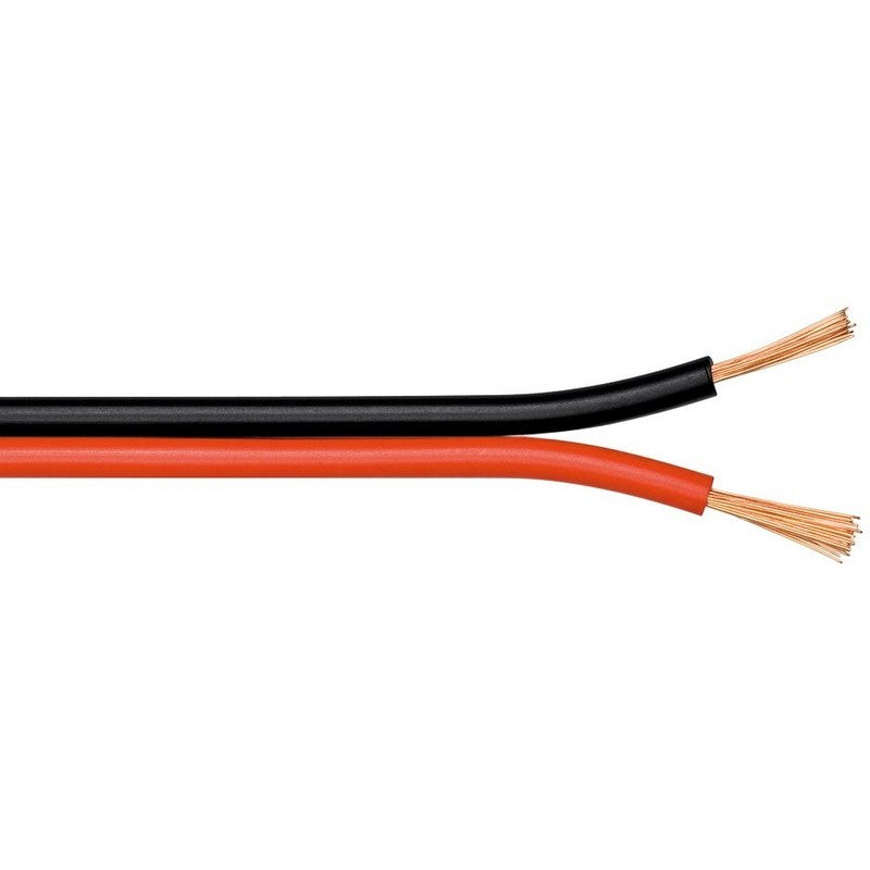 Cablu bifilar rosu-negru 2x0.35mm, capete dezizolate cu fire de cupru vizibile