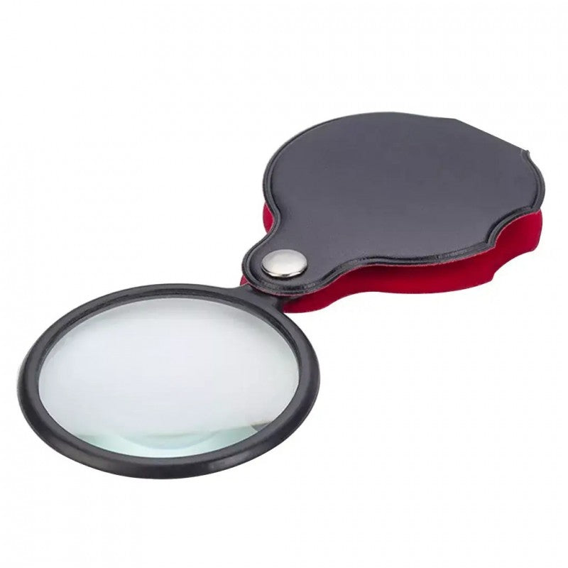 Lupa pliabila 8x cu husa de protectie, lentila sticla 48mm, design compact negru-rosu
