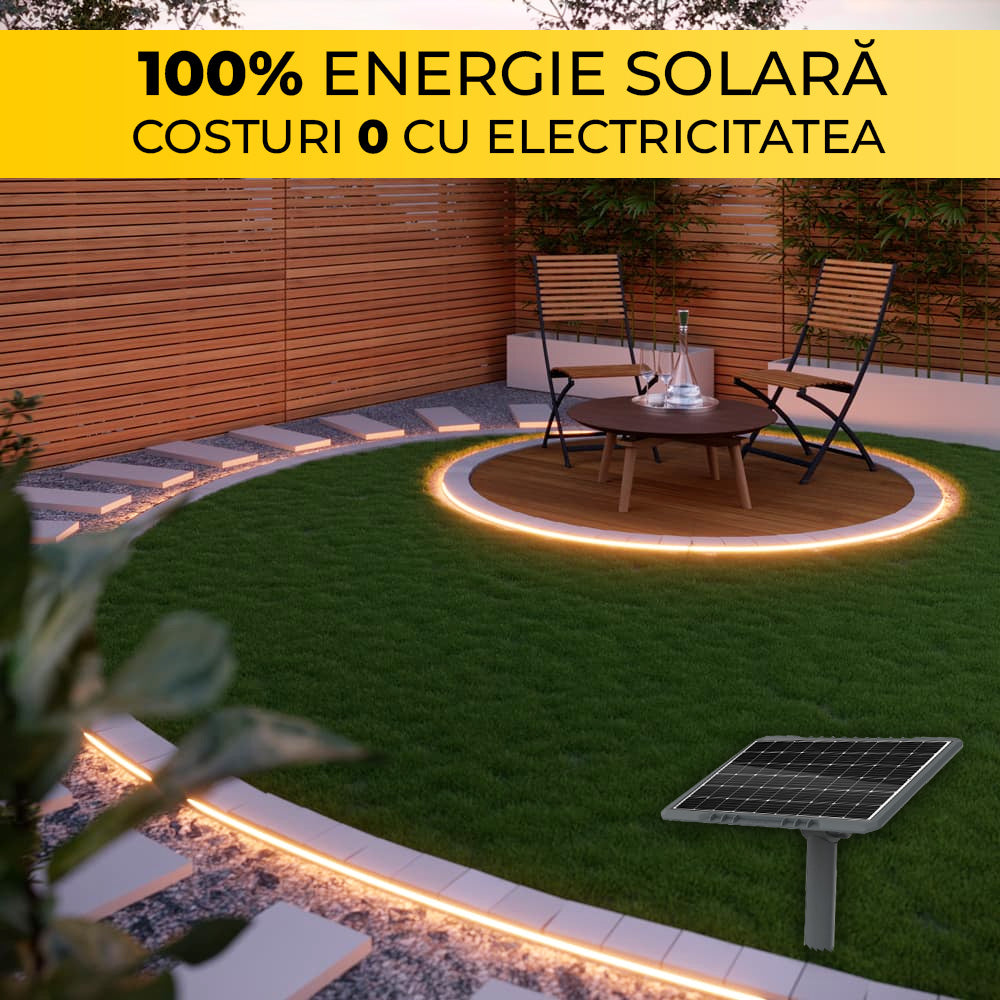 Banda LED solara alimentata 100% solar, iluminat gradina fara costuri cu electricitatea