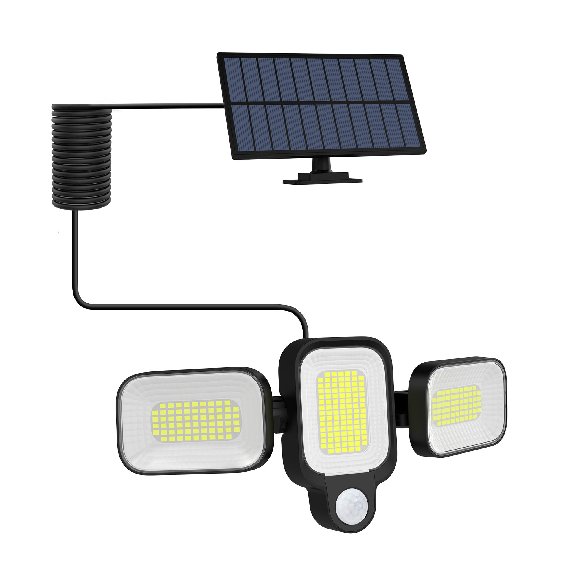 Lampa solara cu 3 capete LED reglabile si panou solar detasabil, capete pozitionate orizontal si simetric