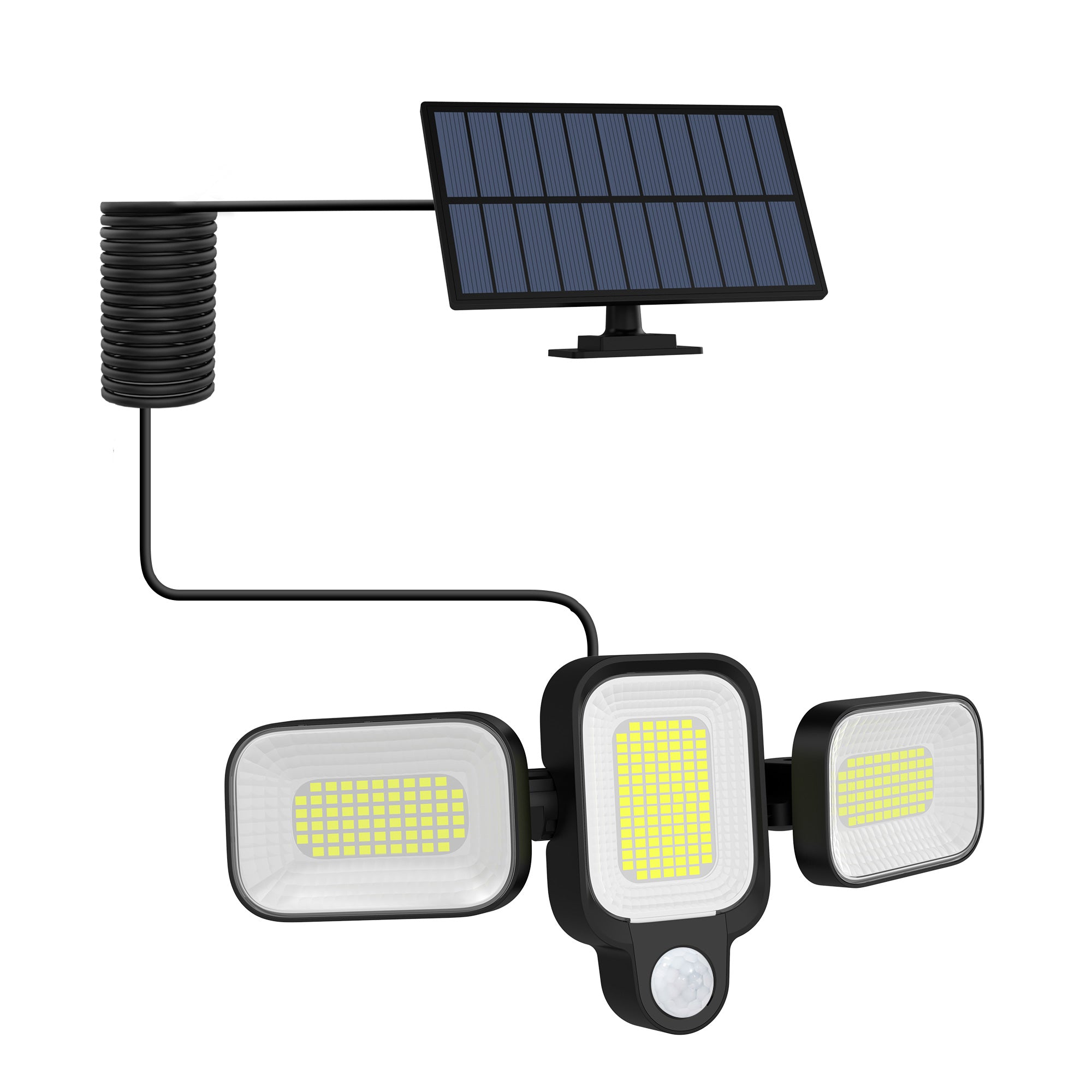 Lampa solara cu 3 capete LED reglabile si panou solar detasabil, capete pozitionate orizontal si simetric