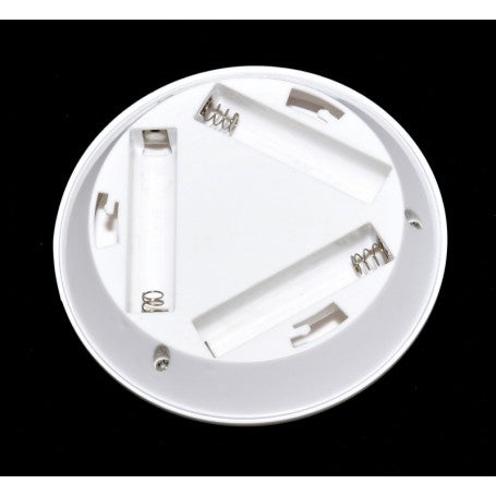Lampa LED rotunda cu senzor, compartiment baterii AAA vizibil pe spatele dispozitivului