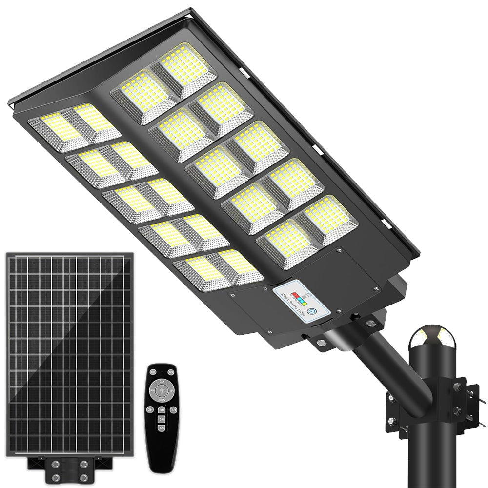 Lampa solara stradala LED 1000W IP65, panou solar separat, telecomanda si suport de montaj pe stalp incluse