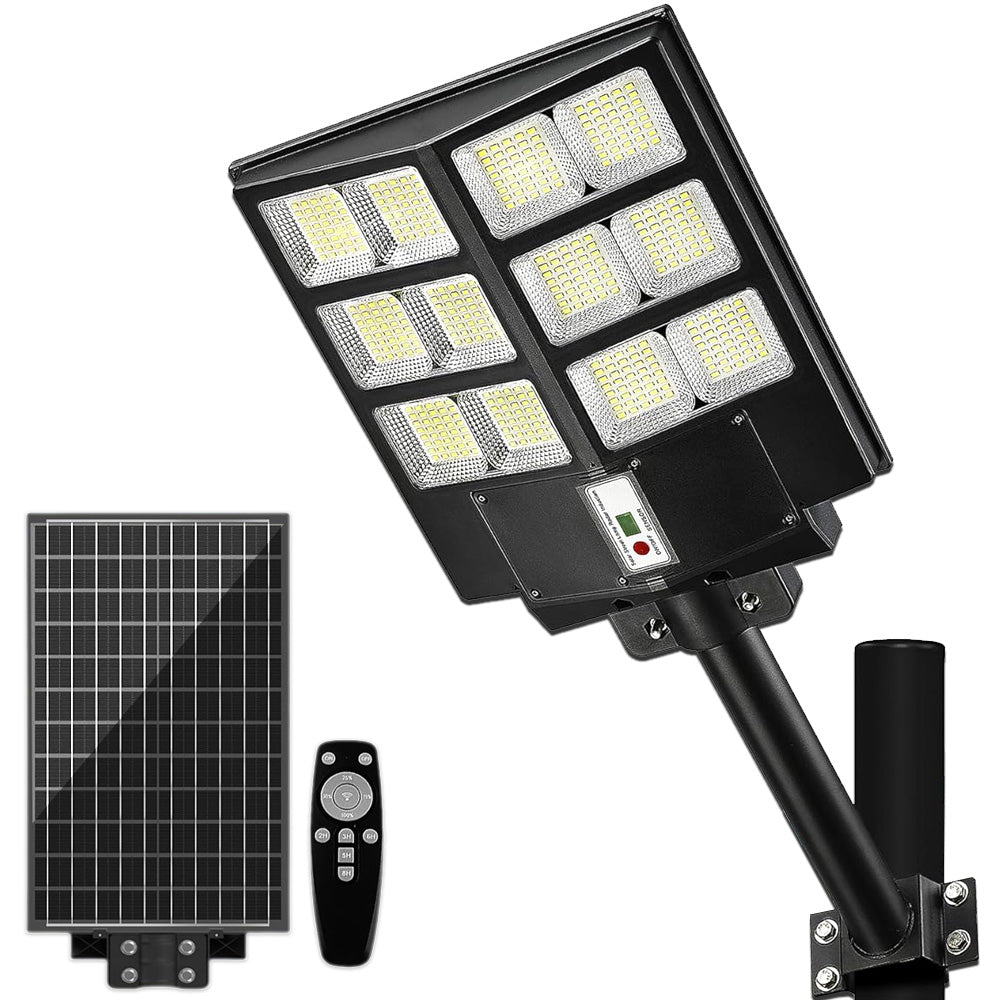Lampa stradala solara 600W, 480 LED-uri, IP65, panou monocristalin separat si telecomanda incluse in pachet