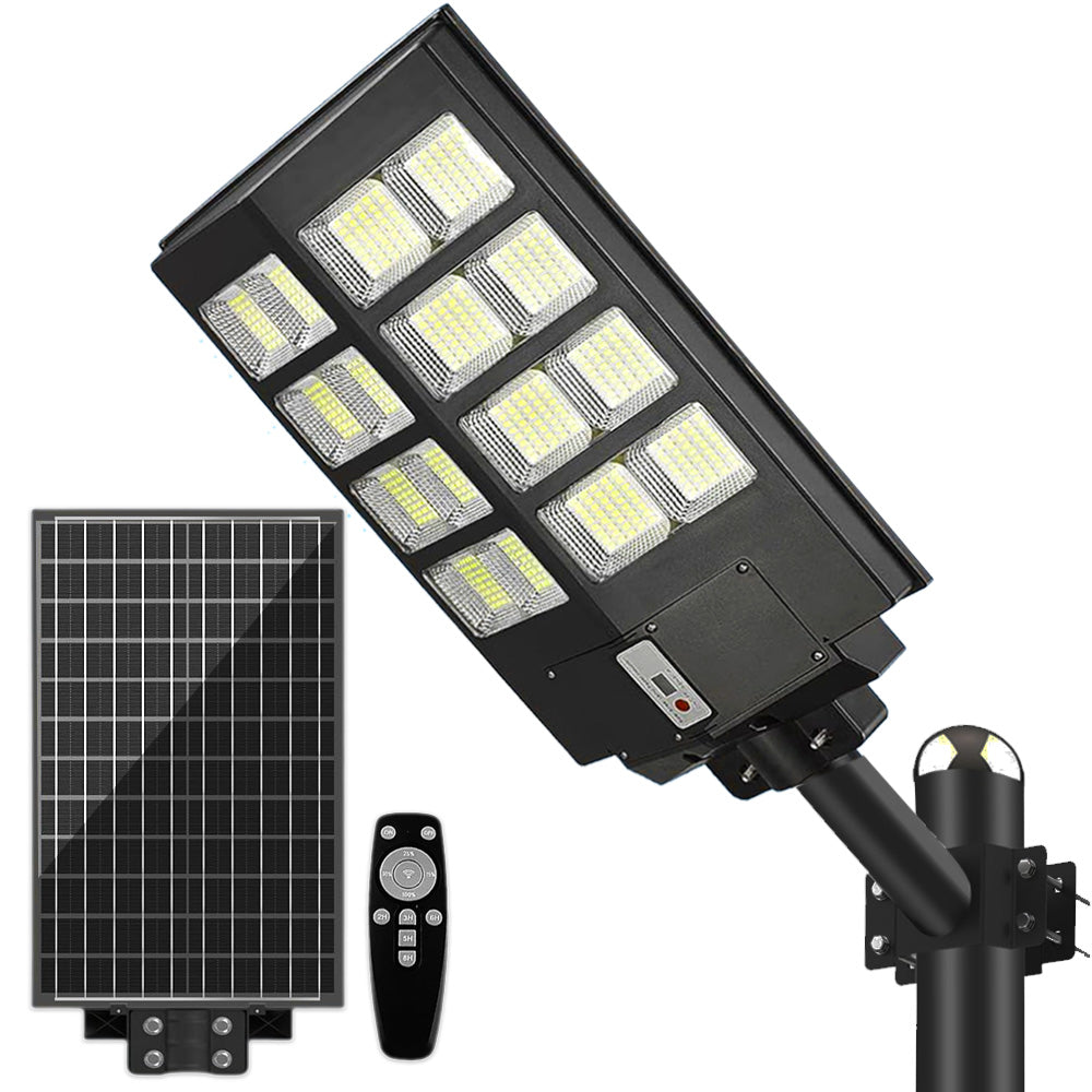 lampa solara stradala 800W 640 LED-uri IP65, cu panou solar separat, telecomanda si suport de montaj pe stalp