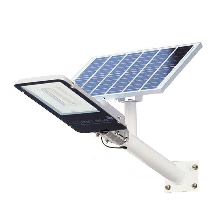 Lampa solara LED 500W IP65 pentru iluminat stradal, cu panou solar separat si suport de perete