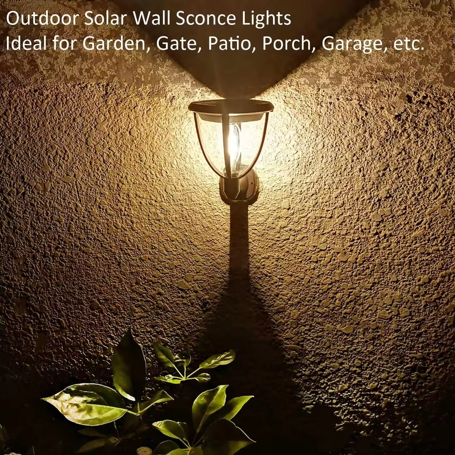 Lampa solara de perete montata pe fatada, lumina calda ambientala pentru gradina sau intrare