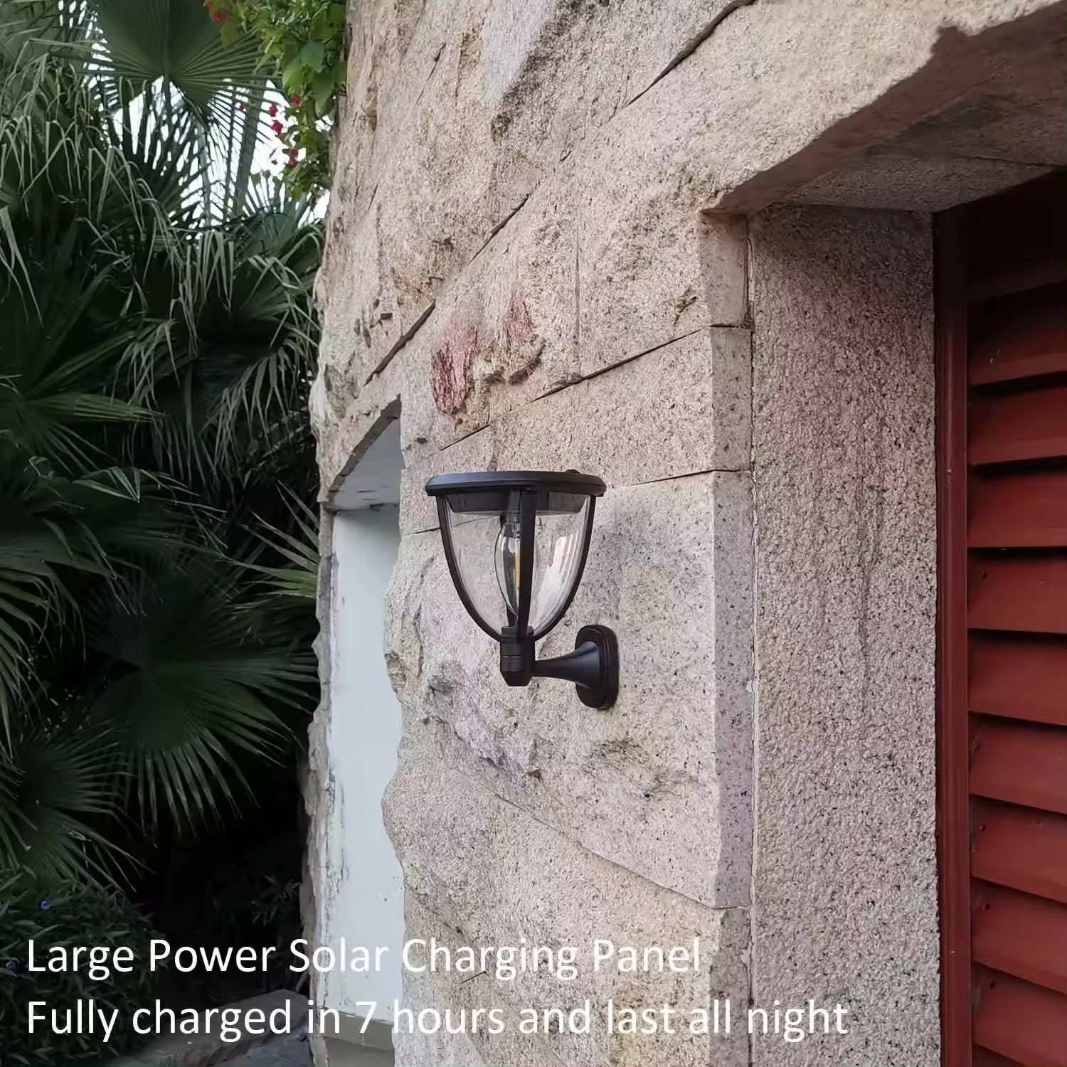 Lampa solara pe perete de piatra, panou solar integrat, montaj exterior rezidential