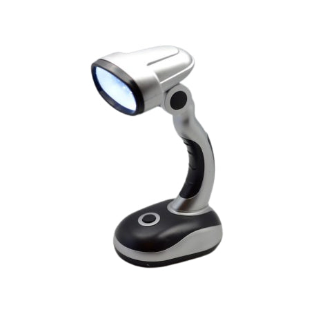 Lampa de birou LED portabila cu chip COB, alimentata pe baterii AA, cap ajustabil, culoare argintiu-negru