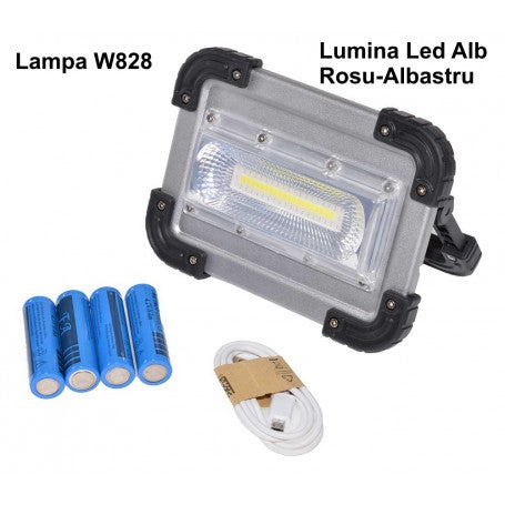Lampa de lucru COB 30W cu 4 acumulatori 18650 inclusi si cablu micro-USB de incarcare