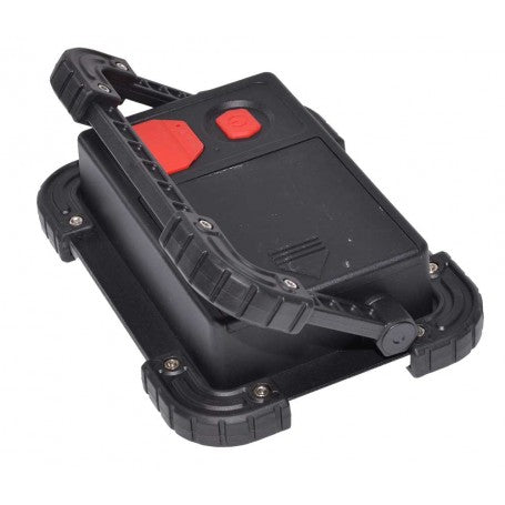 Lampa de lucru COB portabila, vedere spate cu butoane de control si suport reglabil pliat