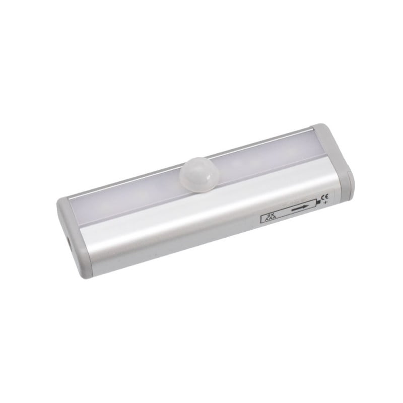 Lampa LED cu senzor de miscare pentru mobila, 6 LED-uri, alimentare 2xAAA, carcasa aluminiu argintiu