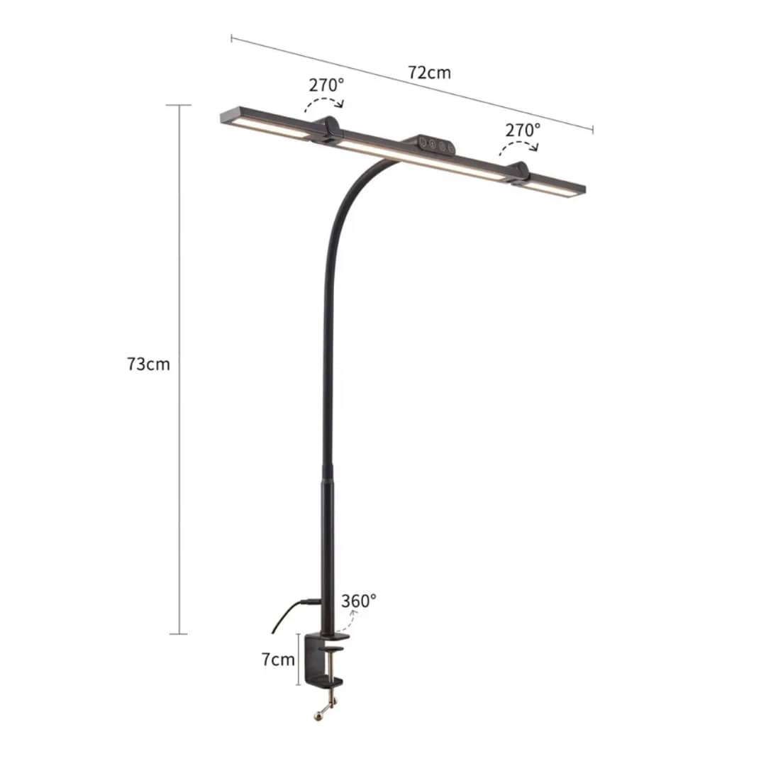 Lampa LED birou cu clema, dimensiuni 72x73 cm, rotatie 270 grade pe fiecare brat
