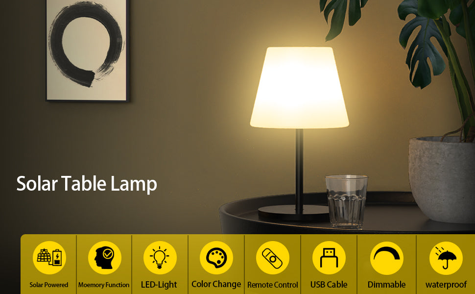 Lampa de masa solara cu alimentare solara, dimabila, rezistenta la apa, cu telecomanda