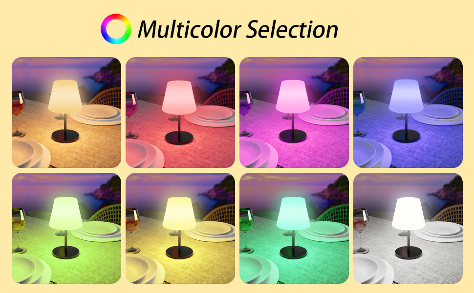 Lampa de masa solara RGBW cu 8 culori selectabile, de la alb cald la rosu, verde, albastru si roz