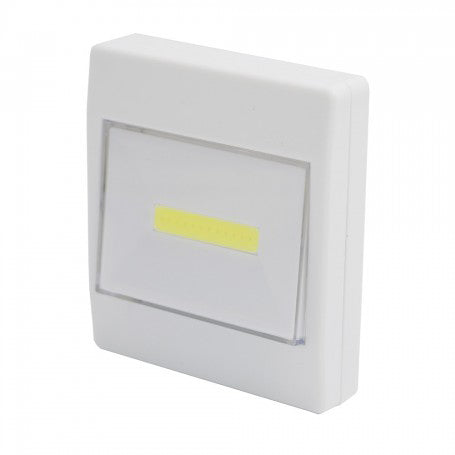 Lampa LED COB 3W cu magnet, design intrerupator de perete, functionare pe baterii AAA, carcasa alba compacta