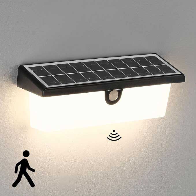 Lampa solara de perete cu senzor PIR activ, lumina calda uniforma, montaj pe perete exterior
