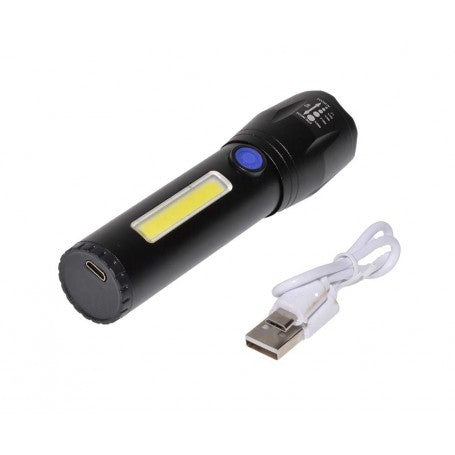 Lanterna reincarcabila cu LED COB si cablu micro-USB inclus pentru incarcare