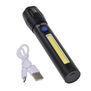 Lanterna LED 5W cu zoom si COB lateral, acumulator 18650, incarcare micro-USB, compacta 140mm