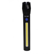 Lanterna LED 7W cu zoom telescopic si COB lateral, acumulator integrat, corp negru din aluminiu