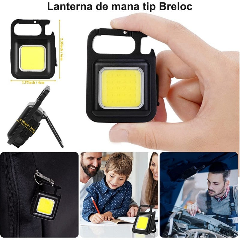 Lanterna breloc COB compacta 61x45mm cu stand pliabil, utilizare la birou, rucsac si reparatii auto