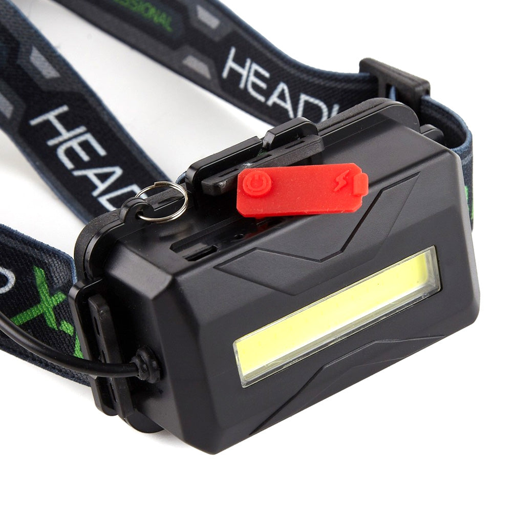 Modul COB al lanternei frontale cu buton rosu de control si banda ajustabila