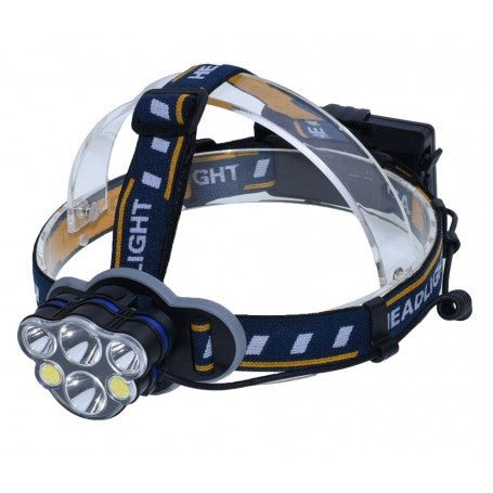 Lanterna frontala 6 LED-uri (4 SMD + 2 COB), 90000 lumeni, 8 moduri iluminare, banda reglabila