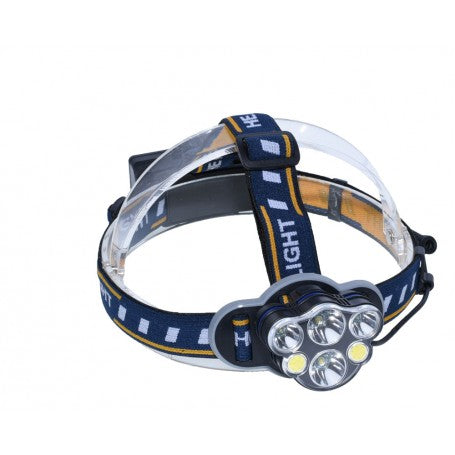 Lanterna frontala 6 LED-uri SMD si COB, vedere din fata cu fascicul focalizat si difuz