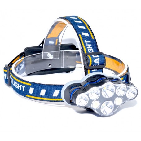 Lanterna de cap cu 8 LED-uri XPE T6 COB, vedere laterala, banda elastica dubla reglabila