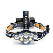 Lanterna frontala 8 LED-uri 90000 lumeni, 8 faze iluminare, banda reglabila albastra cu galben