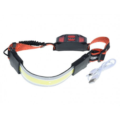 Lanterna frontala LED COB flexibila 10W cu banda alba, curea reglabila si cablu micro-USB inclus