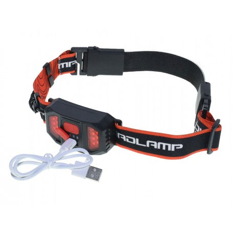 Lanterna frontala LED COB cu LED-uri rosii de semnalizare si port micro-USB de incarcare