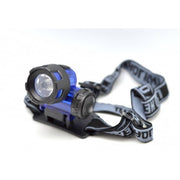 Lanterna frontala LED 1W cu unghi ajustabil, curea elastica reglabila, alimentare 3xAAA, corp albastru-negru