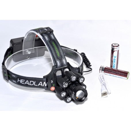 Lanterna frontala reincarcabila USB cu 9 LED-uri, prezentata cu 2 acumulatori 18650 inclusi