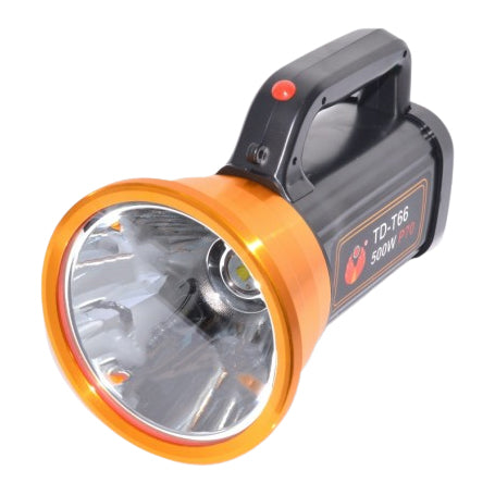 Lanterna LED reincarcabila 500W P70 cu acumulator 12000mAh, corp negru-portocaliu, maner ergonomic