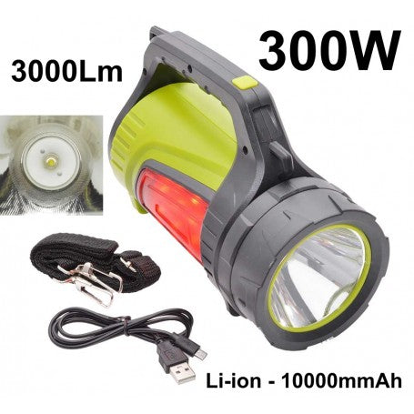 Lanterna LED 300W 3000Lm cu acumulator Li-ion 10000mAh si curea de umar