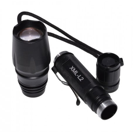 Lanterna LED cu zoom demontata, cap frontal detasat pentru reglaj fascicul luminos