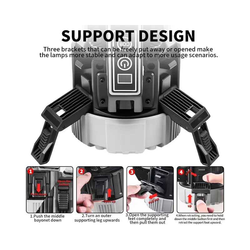 Lampa LED portabila cu suport tripod retractabil in 4 pasi, IPX4, pentru uz exterior