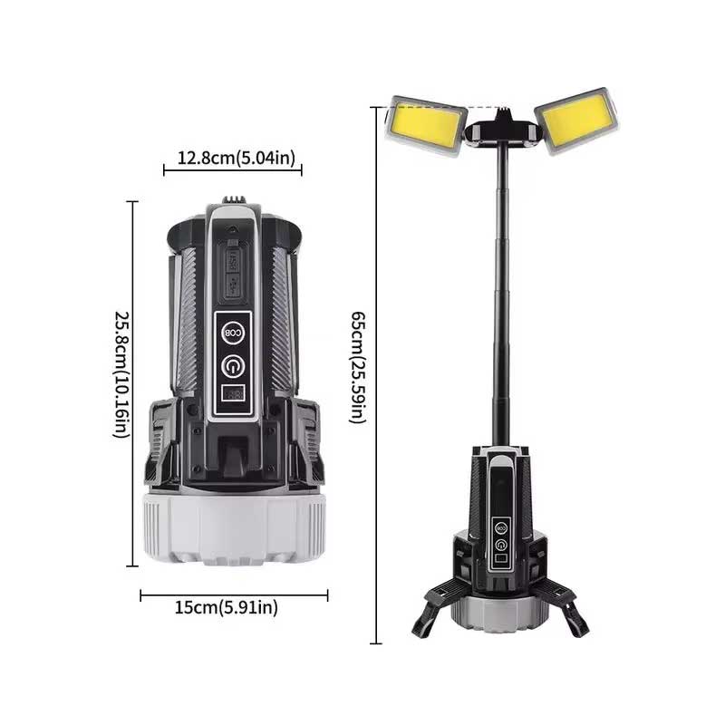 Lanterna LED multifunctionala cu dimensiuni 25.8x12.8x15cm si stativ extensibil 65cm