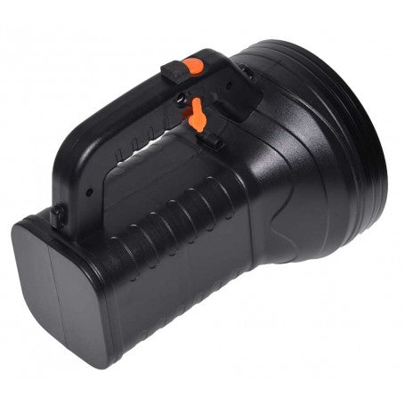 Lanterna LED portabila 100W, vedere lateral-spate cu maner antiderapant si butoane de control