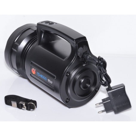 Lanterna LED 15W cu incarcator de retea si curea incluse, mufa de incarcare protejata