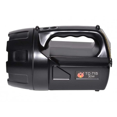 Lanterna portabila 30W cu maner ergonomic, vedere laterala, butoane de control vizibile