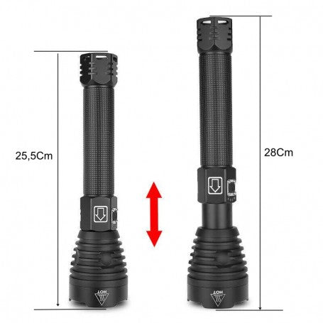 Lanterna LED cu zoom telescopic reglabila intre 25,5 cm si 28 cm lungime, corp din aluminiu