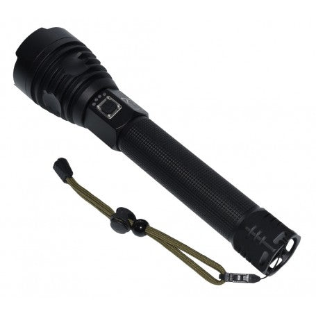 Lanterna LED robusta cu corp aluminiu, curea de siguranta si buton lateral pentru selectare trepte